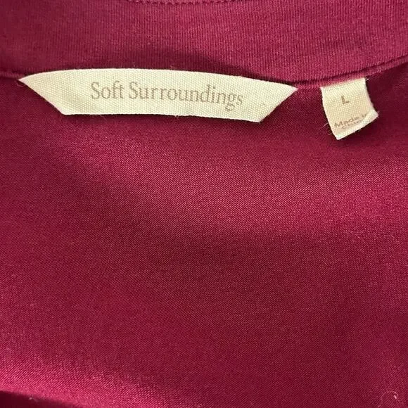 Soft Surroundings Burgundy Collarless Capizzi Top with Sheer Sleeves (L) - Picture 10 of 11